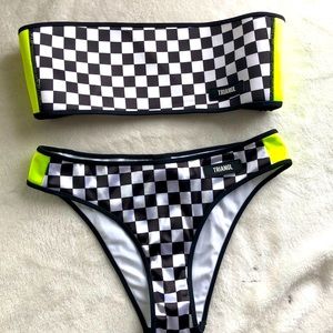 Triangl Bikini Checkered/Neon With Black Backpack